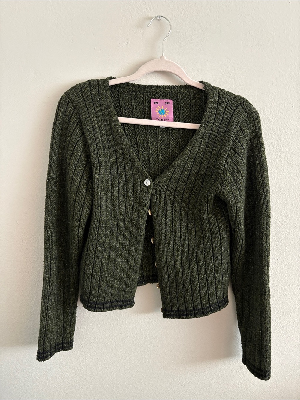 UNIF Olive Ribbed V-Neck Button Front Sweater Cardigan